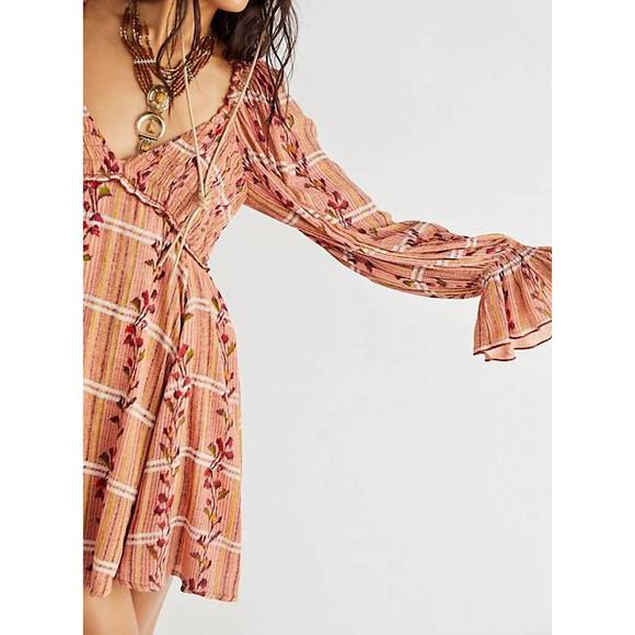 NEW FREE PEOPLE jackie tunic mini dress in rust combo - Picture 2 of 3